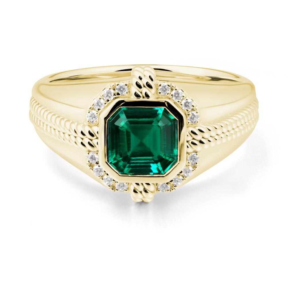 Men Emerald Ring with Wide Band - LUO Jewelry #metal_18k yellow gold