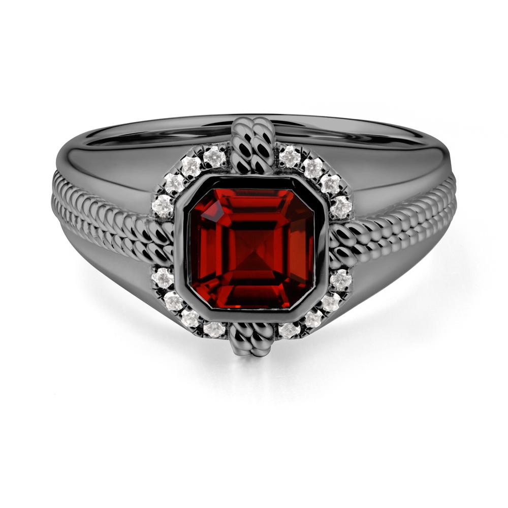 Men Garnet Promise Ring with Twist Rope Design - LUO Jewelry #metal_black finish sterling silver