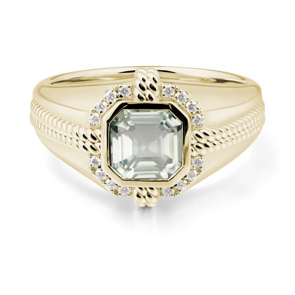 Men鈥橲 Wide Band Green Amethyst Halo Ring - LUO Jewelry #metal_14k yellow gold