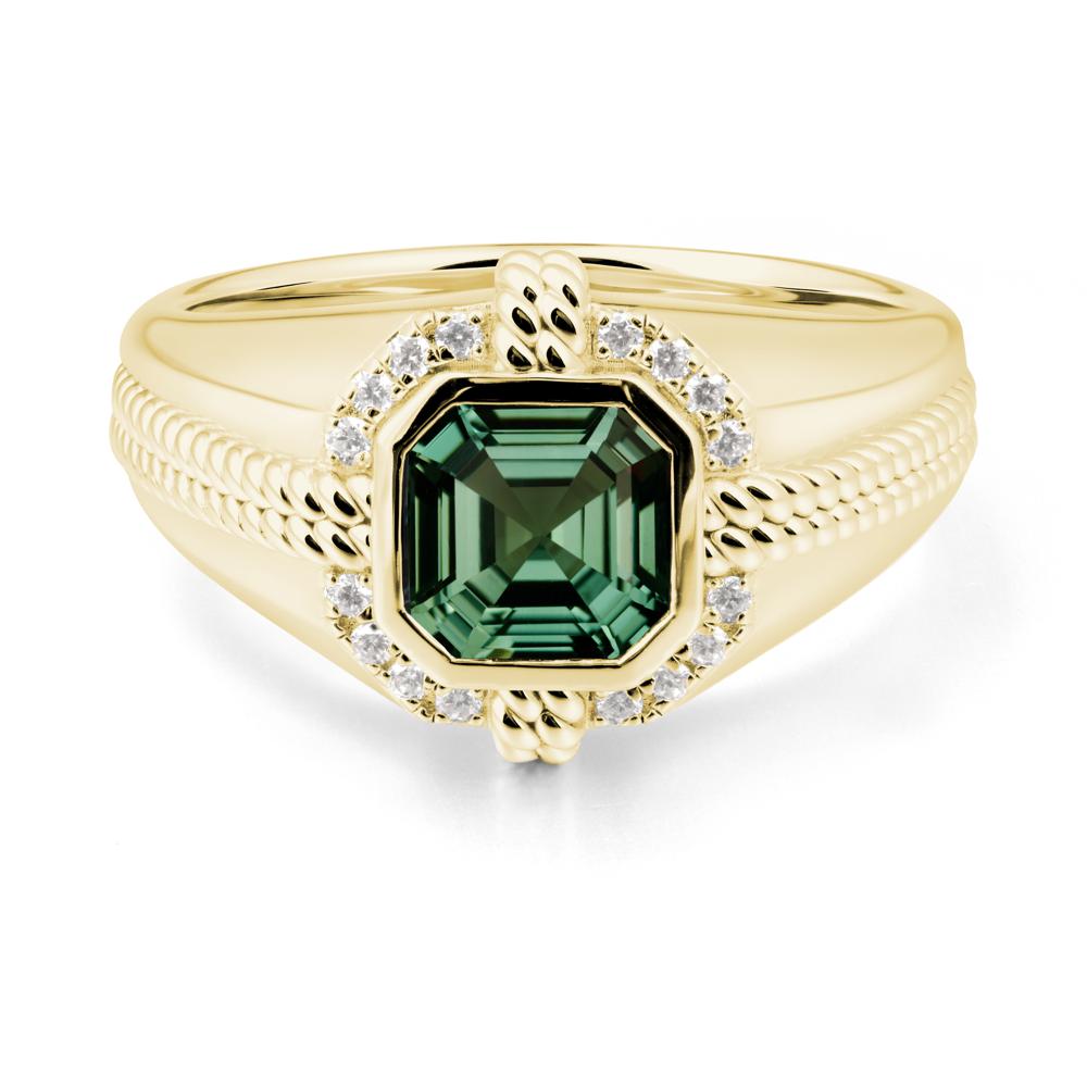 Asscher Green Sapphire Halo Ring for Men - LUO Jewelry #metal_18k yellow gold