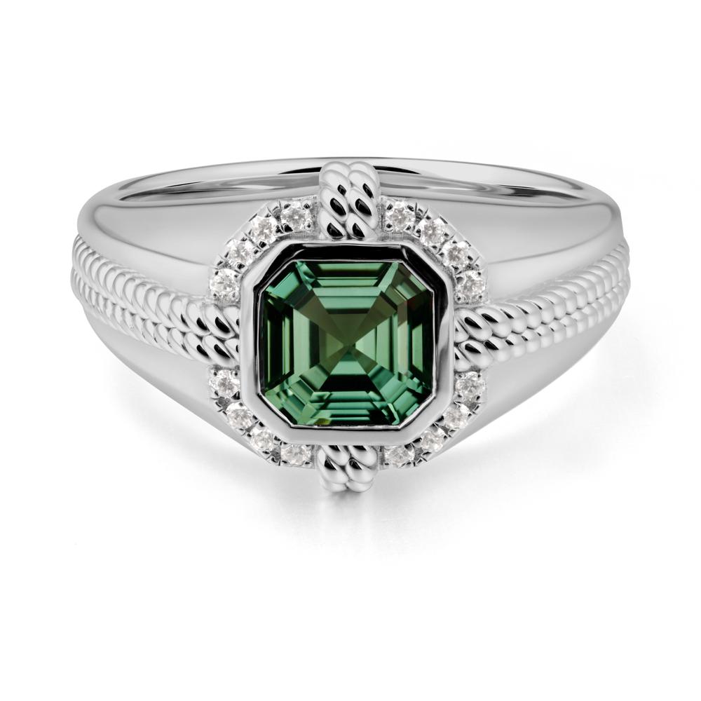 Asscher Green Sapphire Halo Ring for Men - LUO Jewelry #metal_platinum