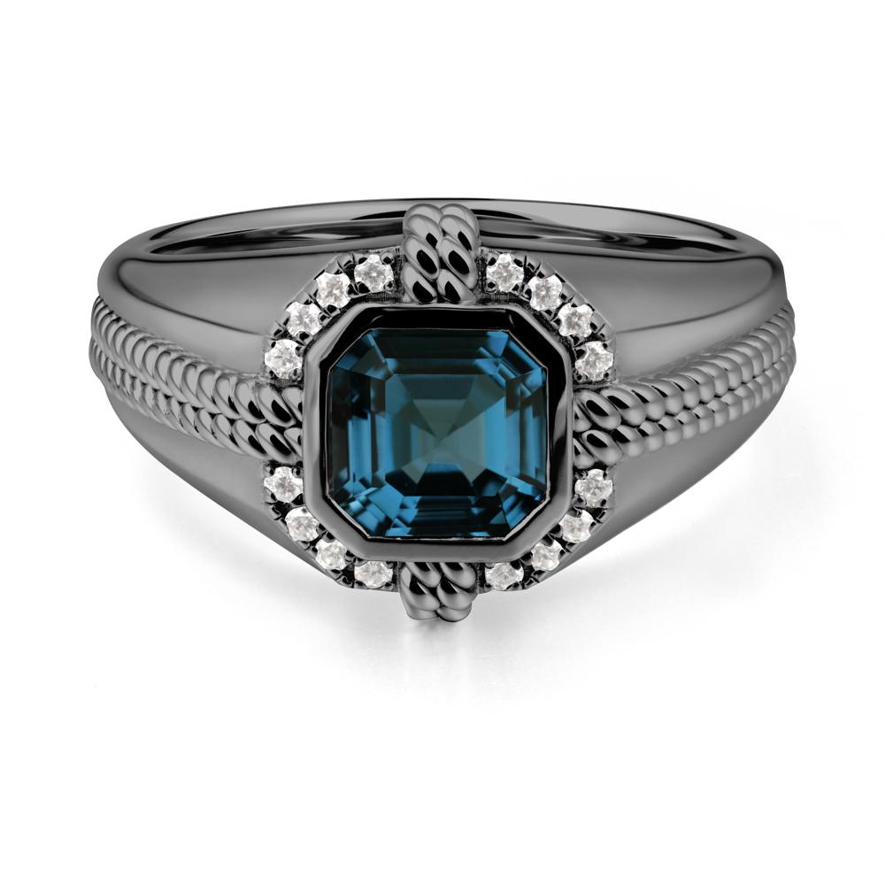 Men London Blue Topaz Ring with Wide Band - LUO Jewelry #metal_black finish sterling silver
