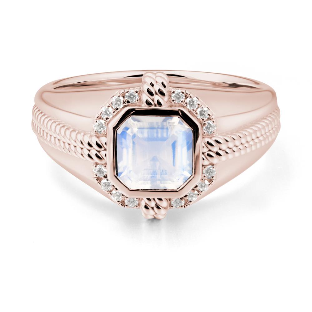 Men鈥橲 Wide Band Moonstone Halo Ring - LUO Jewelry #metal_14k rose gold