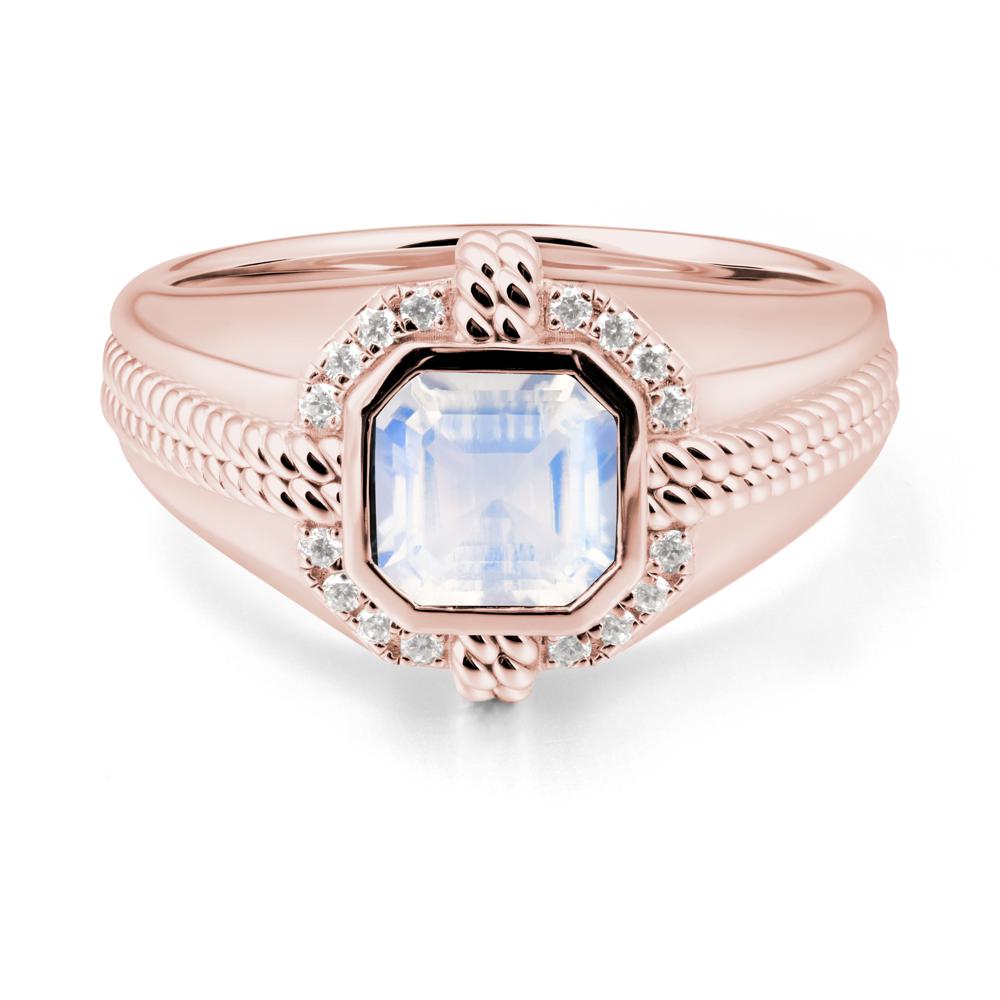 Men鈥橲 Wide Band Moonstone Halo Ring - LUO Jewelry #metal_18k rose gold