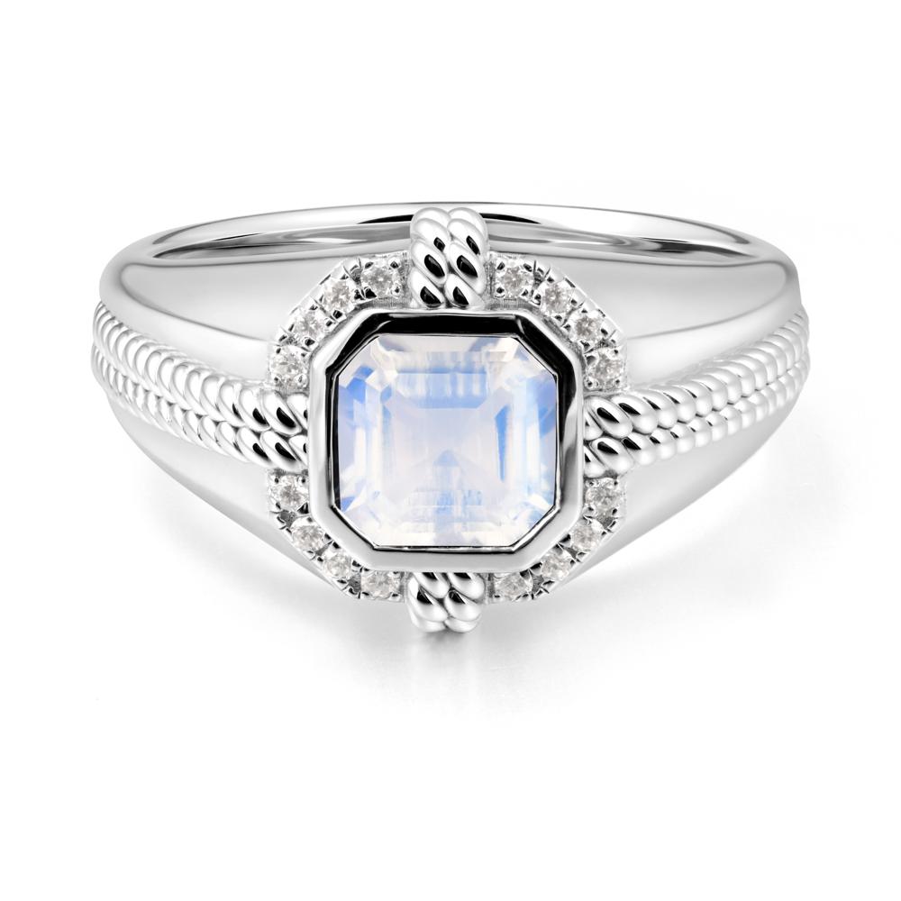 Men鈥橲 Wide Band Moonstone Halo Ring - LUO Jewelry #metal_sterling silver