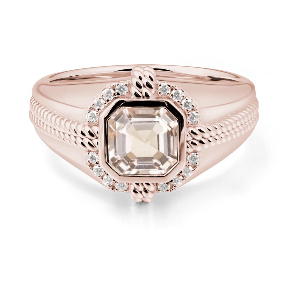 Asscher Morganite Halo Ring for Men - LUO Jewelry #metal_14k rose gold
