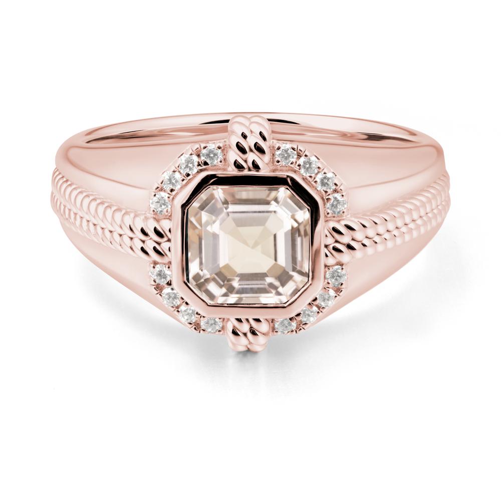 Asscher Morganite Halo Ring for Men - LUO Jewelry #metal_18k rose gold