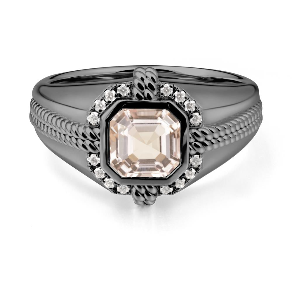 Asscher Morganite Halo Ring for Men - LUO Jewelry #metal_black finish sterling silver