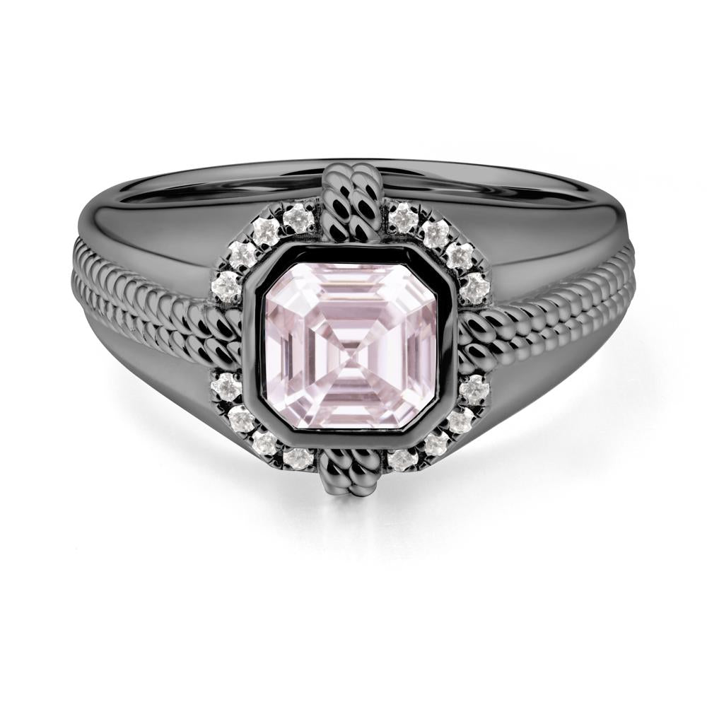 Men Pink Cubic Zirconia Ring with Wide Band - LUO Jewelry #metal_black finish sterling silver