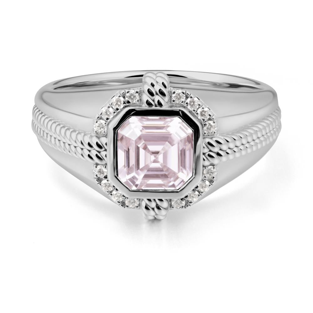 Men Pink Cubic Zirconia Ring with Wide Band - LUO Jewelry #metal_platinum
