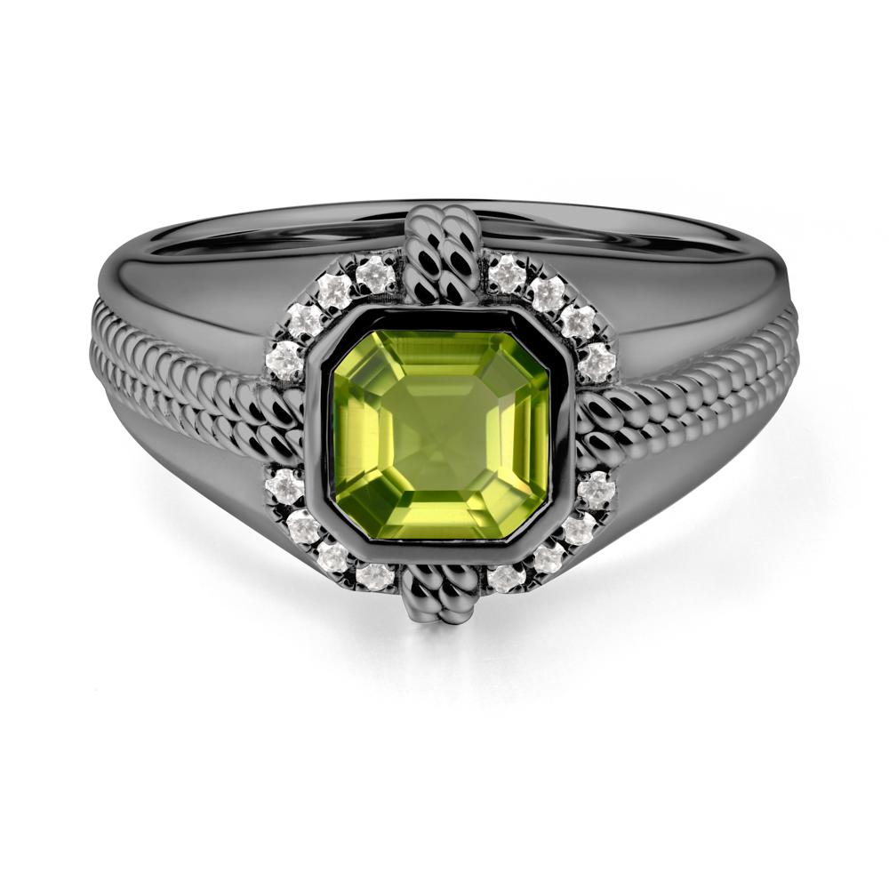 Men Peridot Promise Ring with Twist Rope Design - LUO Jewelry #metal_black finish sterling silver