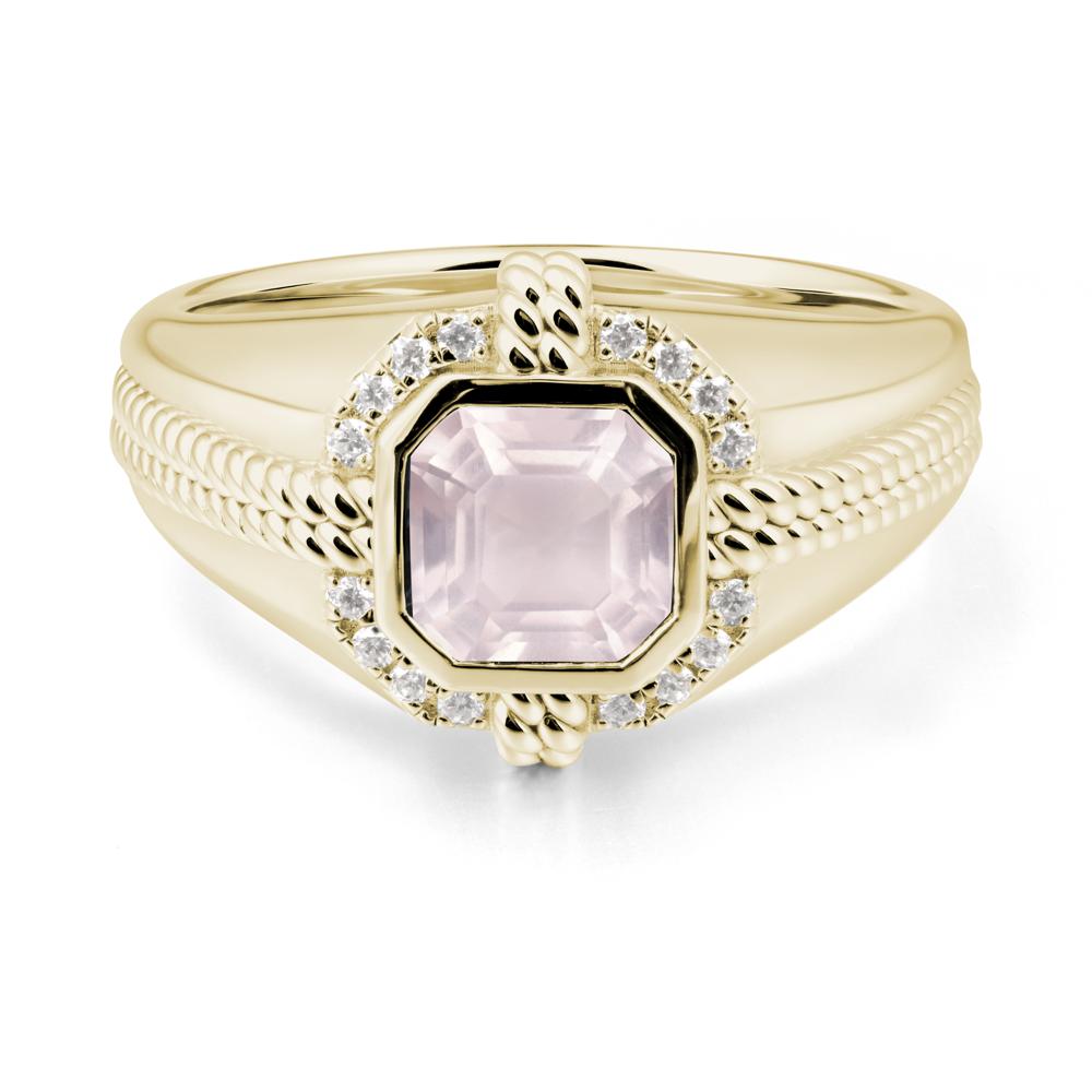 Men鈥橲 Wide Band Rose Quartz Halo Ring - LUO Jewelry #metal_14k yellow gold