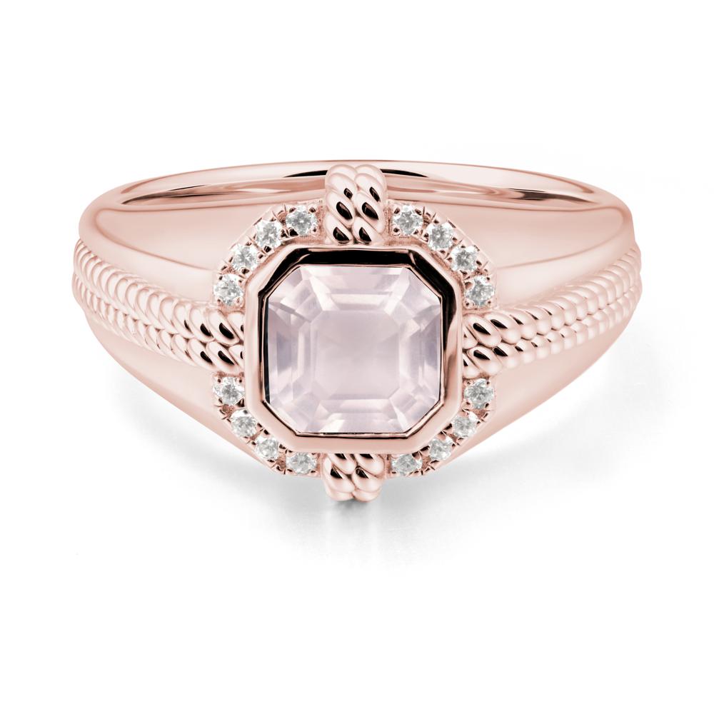 Men鈥橲 Wide Band Rose Quartz Halo Ring - LUO Jewelry #metal_18k rose gold