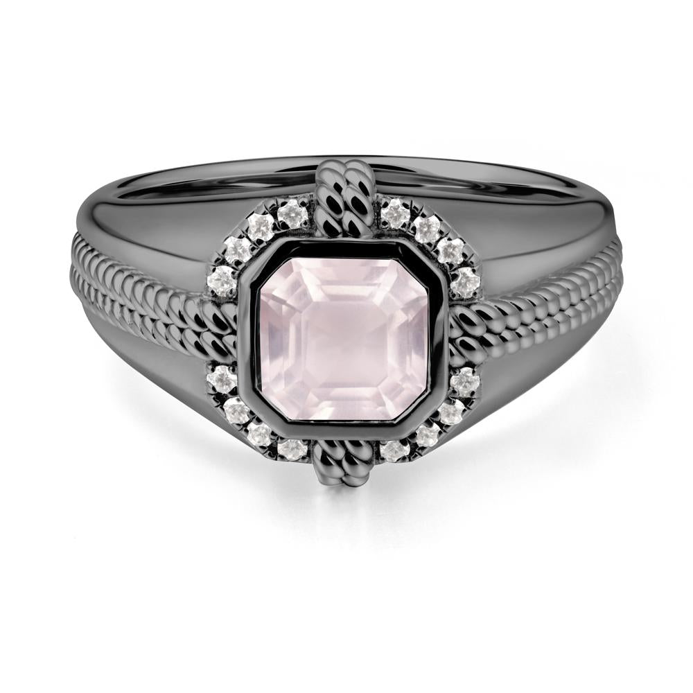 Men鈥橲 Wide Band Rose Quartz Halo Ring - LUO Jewelry #metal_black finish sterling silver