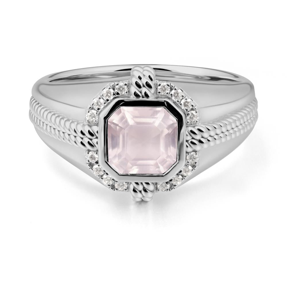 Men鈥橲 Wide Band Rose Quartz Halo Ring - LUO Jewelry #metal_platinum