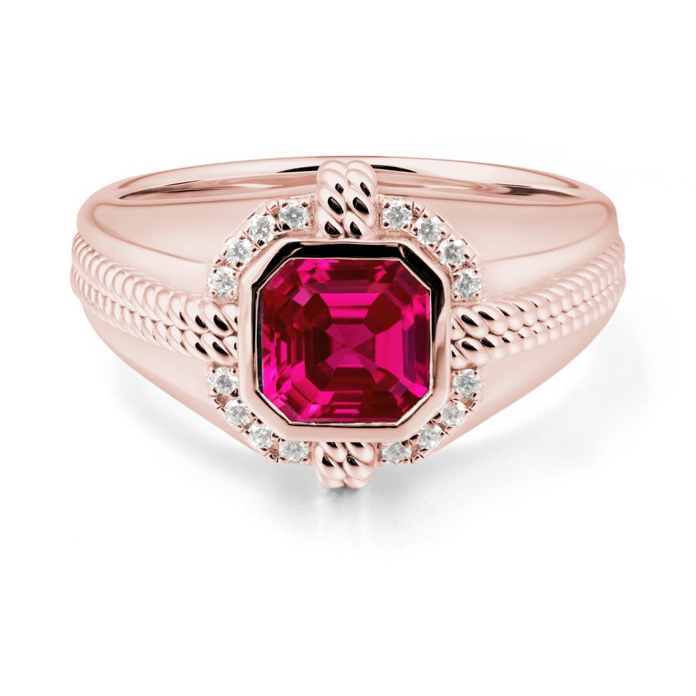 Asscher Ruby Halo Ring for Men - LUO Jewelry #metal_18k rose gold