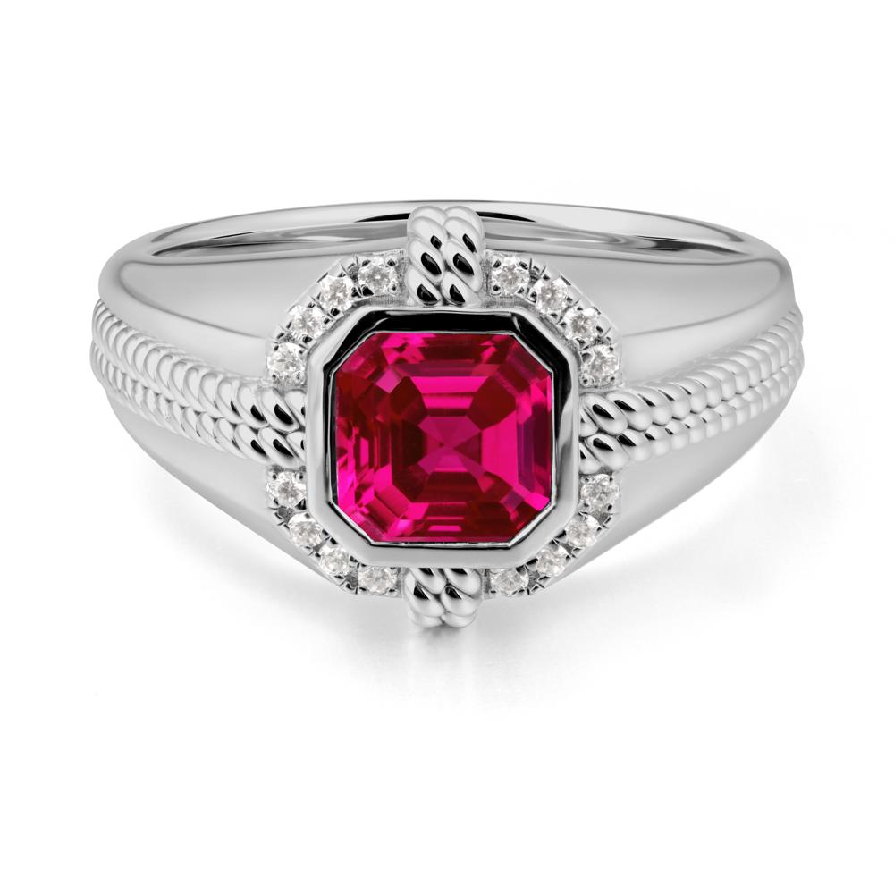 Asscher Ruby Halo Ring for Men - LUO Jewelry #metal_platinum