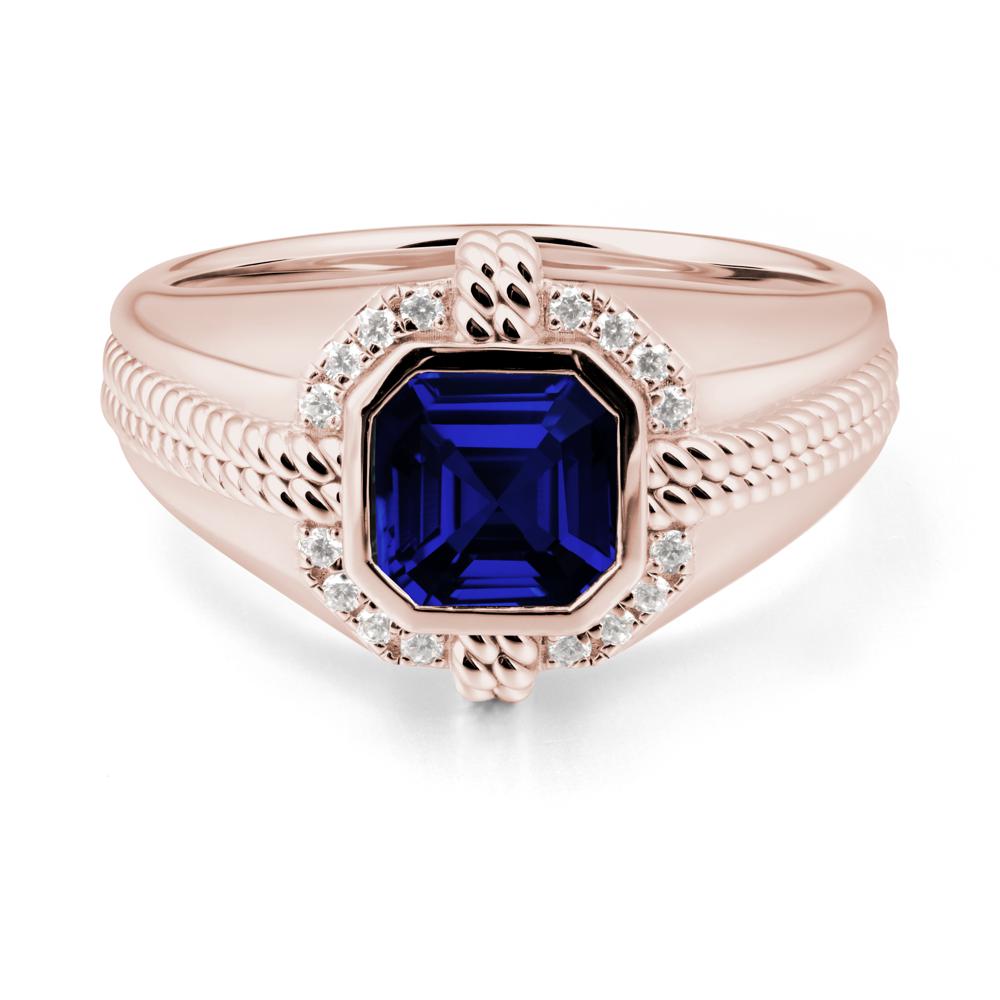 Men Sapphire Ring with Wide Band - LUO Jewelry #metal_14k rose gold