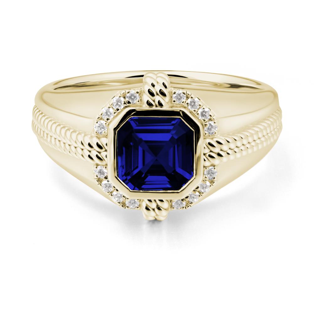 Men Sapphire Ring with Wide Band - LUO Jewelry #metal_14k yellow gold