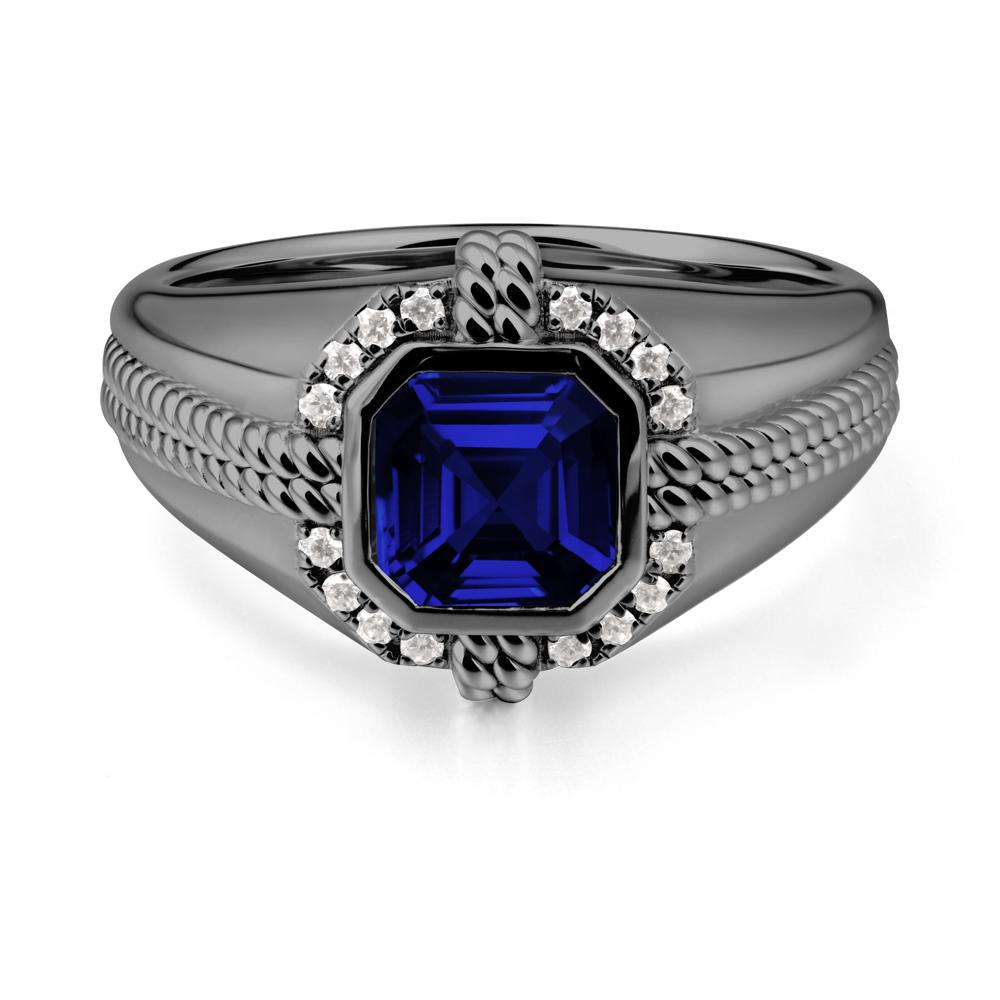 Men Sapphire Ring with Wide Band - LUO Jewelry #metal_black finish sterling silver