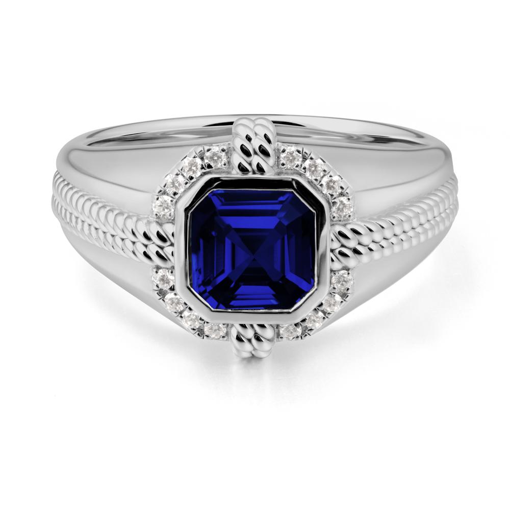Men Sapphire Ring with Wide Band - LUO Jewelry #metal_platinum