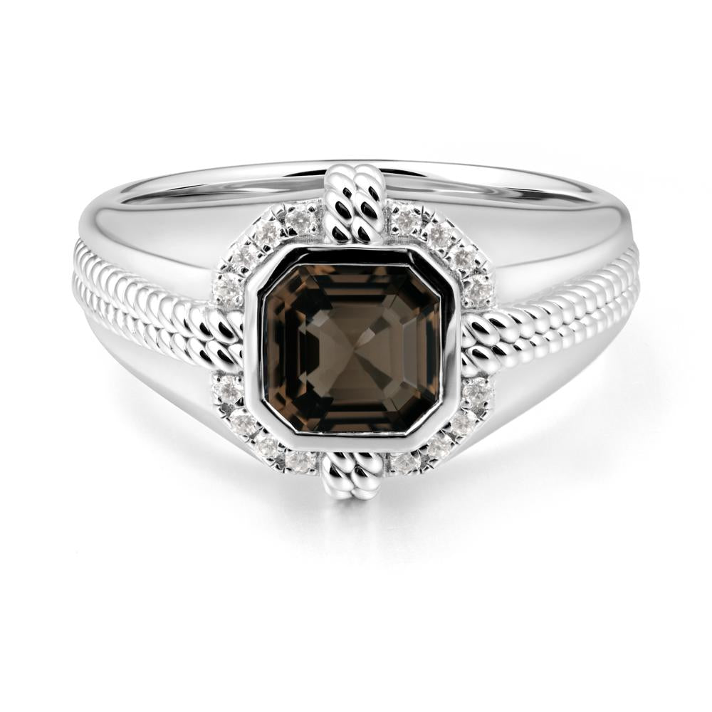Men Smoky Quartz Promise Ring with Twist Rope Design - LUO Jewelry #metal_14k white gold
