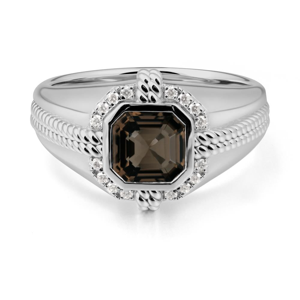 Men Smoky Quartz Promise Ring with Twist Rope Design - LUO Jewelry #metal_platinum