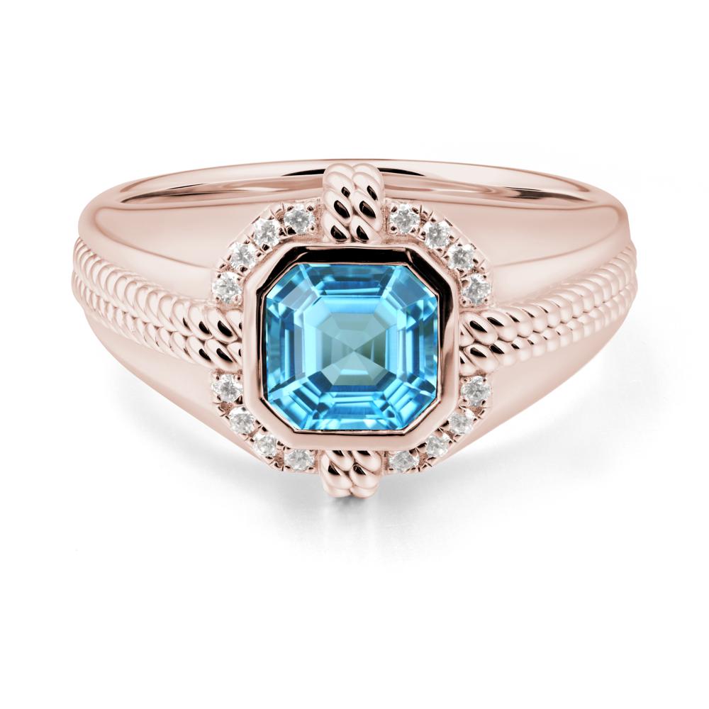 Men鈥橲 Wide Band Swiss Blue Topaz Halo Ring - LUO Jewelry #metal_14k rose gold