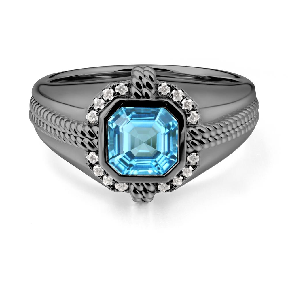 Men鈥橲 Wide Band Swiss Blue Topaz Halo Ring - LUO Jewelry #metal_black finish sterling silver