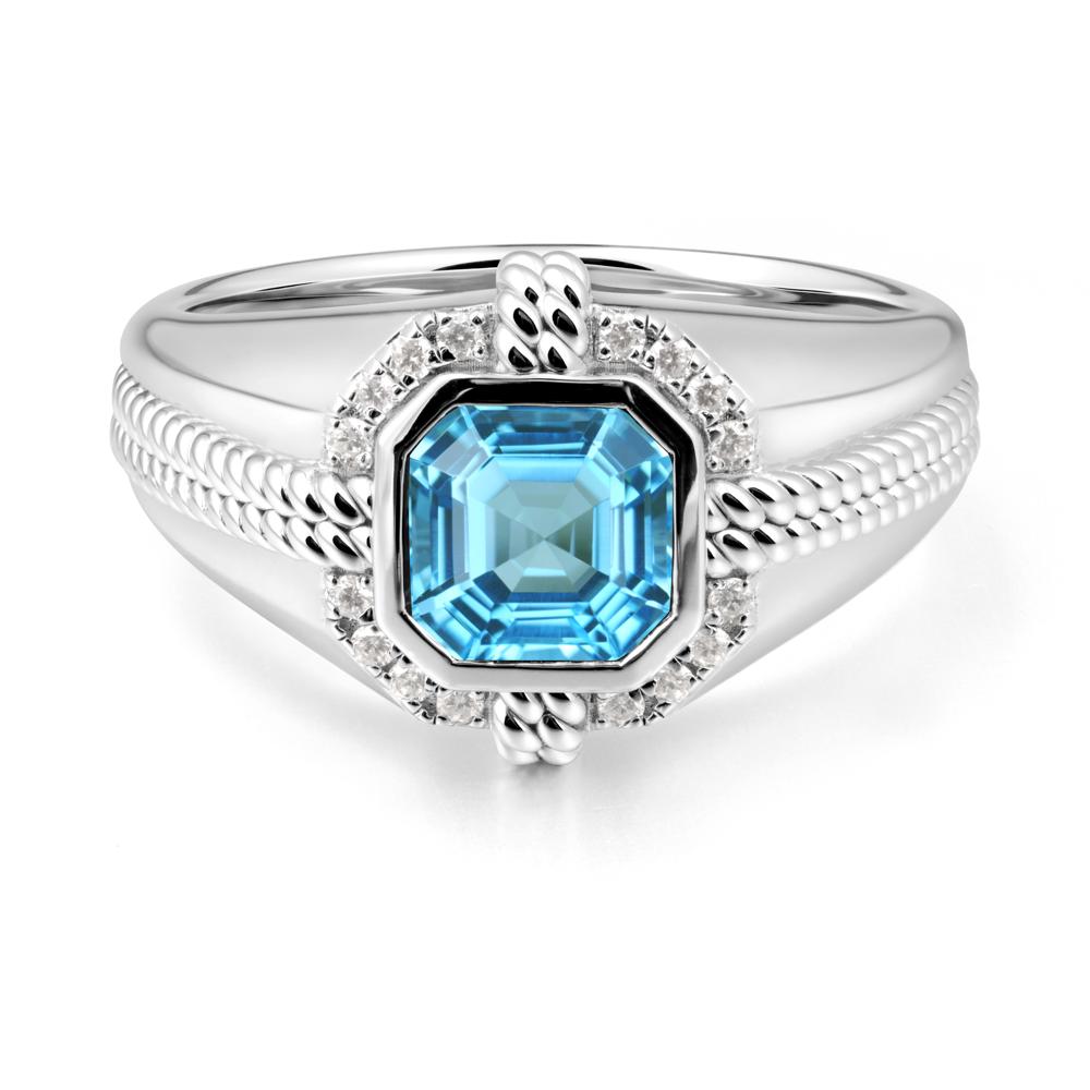 Men鈥橲 Wide Band Swiss Blue Topaz Halo Ring - LUO Jewelry #metal_sterling silver