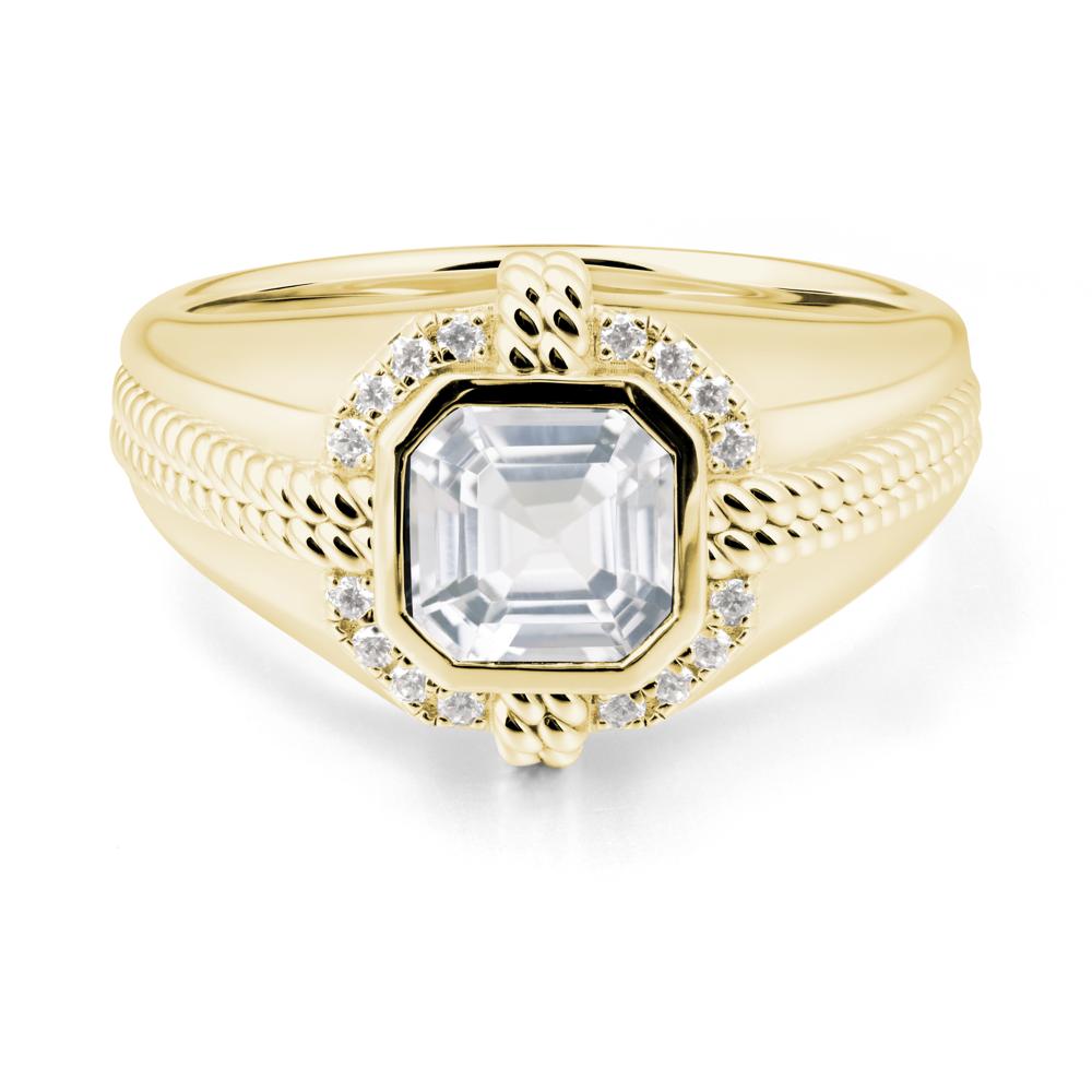 Asscher White Topaz Halo Ring for Men - LUO Jewelry #metal_18k yellow gold