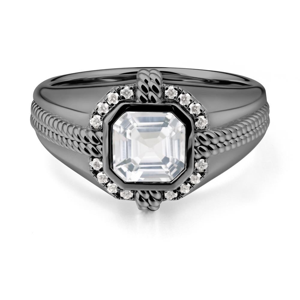 Asscher White Topaz Halo Ring for Men - LUO Jewelry #metal_black finish sterling silver