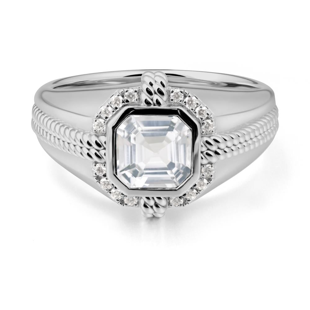 Asscher White Topaz Halo Ring for Men - LUO Jewelry #metal_platinum