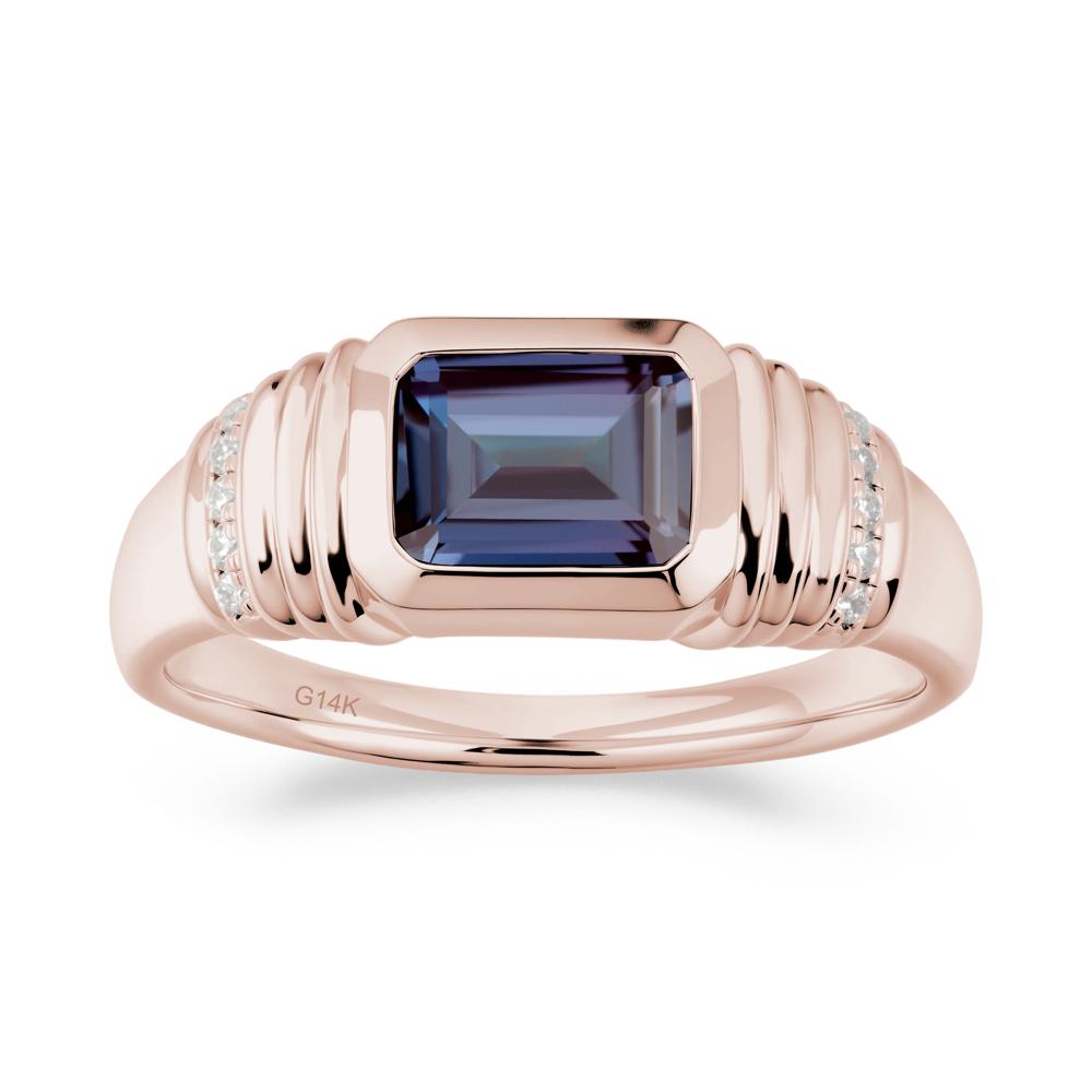 Wide Band Emerald Cut Alexandrite Men Ring - LUO Jewelry #metal_14k rose gold