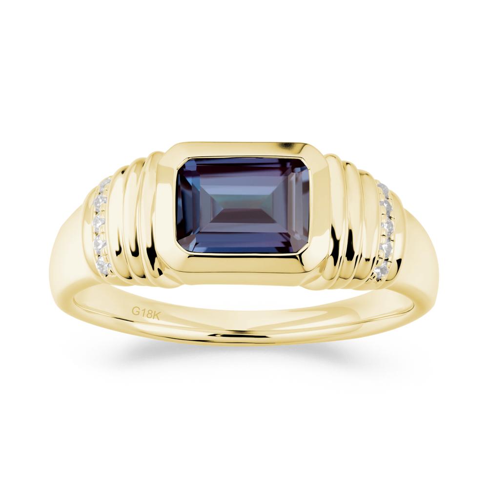 Wide Band Emerald Cut Alexandrite Men Ring - LUO Jewelry #metal_18k yellow gold