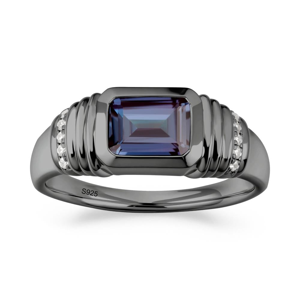 Wide Band Emerald Cut Alexandrite Men Ring - LUO Jewelry #metal_black finish sterling silver