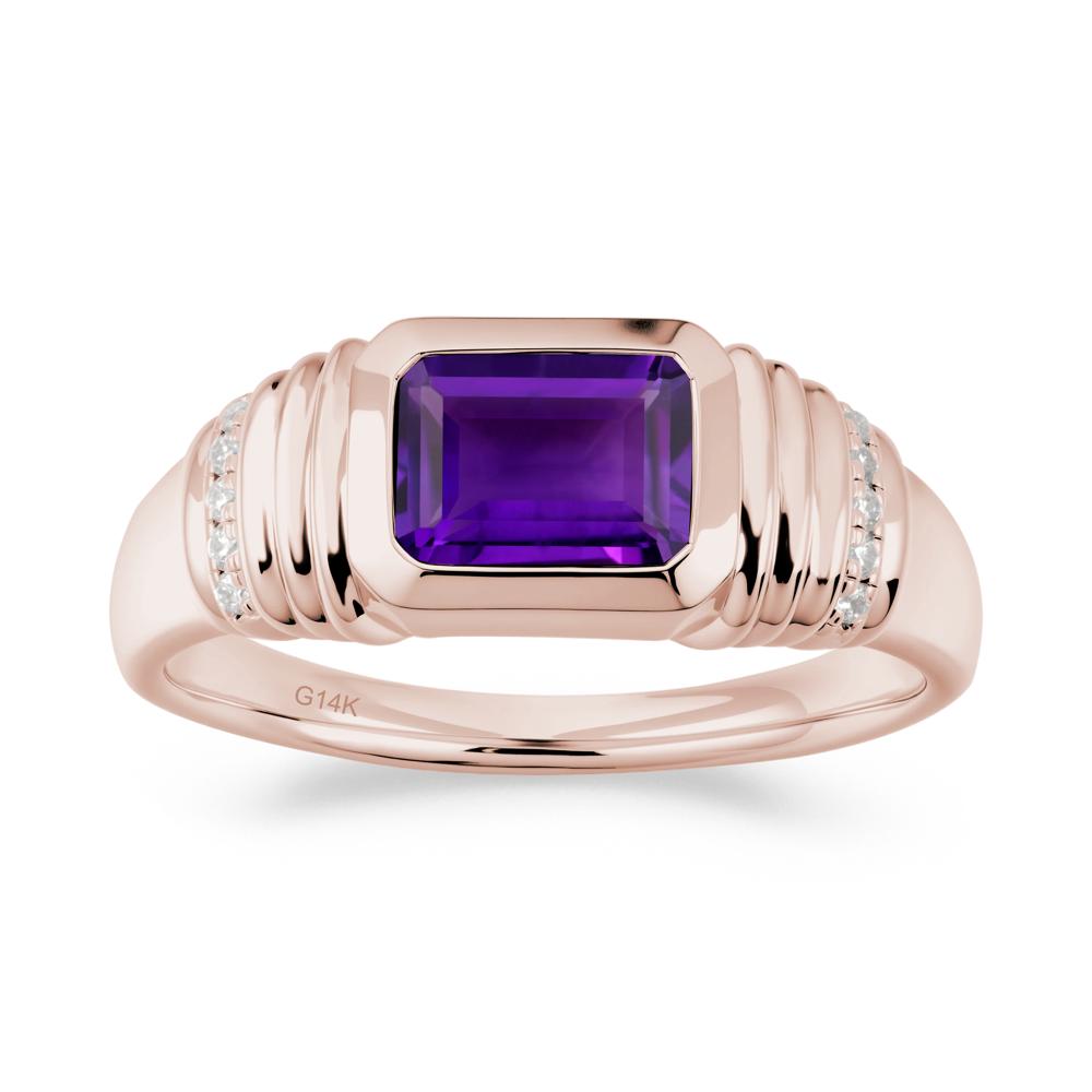 Emerald Cut Amethyst Bezel Ring for Men - LUO Jewelry #metal_14k rose gold