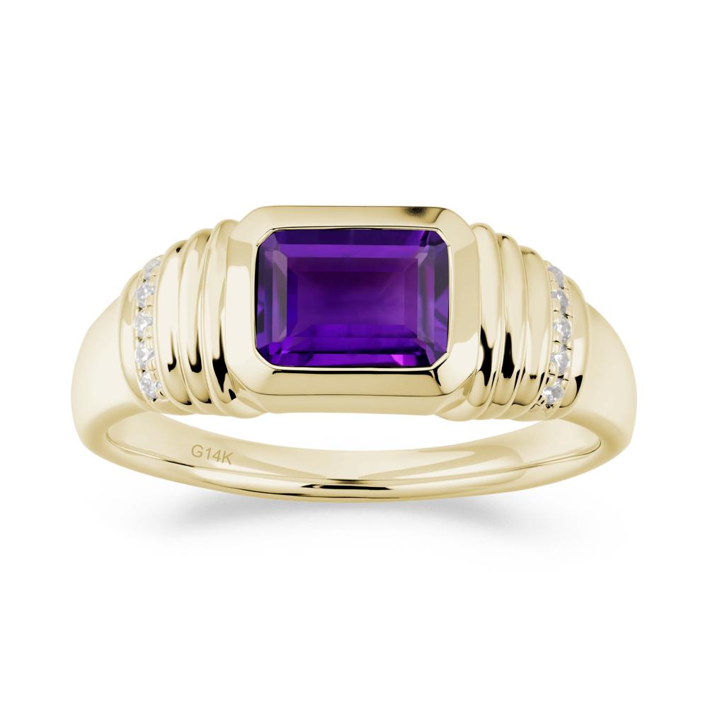 Emerald Cut Amethyst Bezel Ring for Men - LUO Jewelry #metal_14k yellow gold