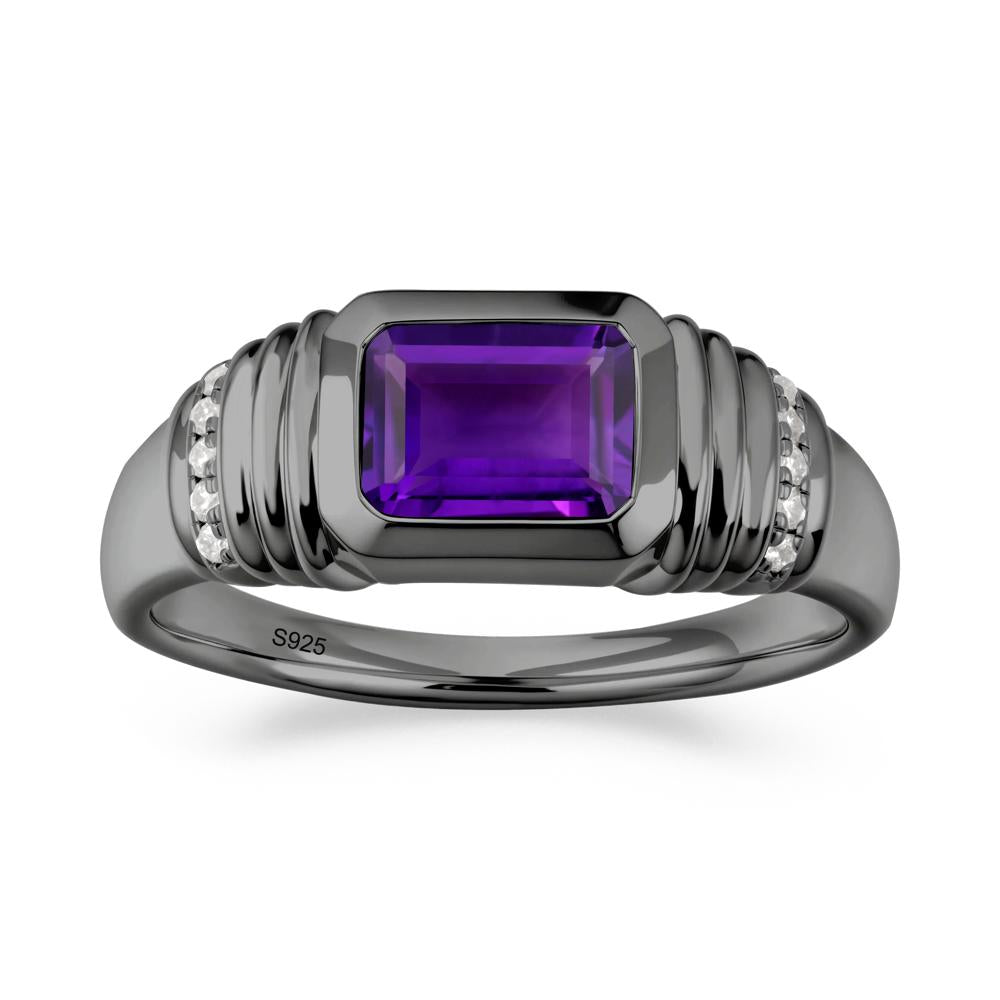 Emerald Cut Amethyst Bezel Ring for Men - LUO Jewelry #metal_black finish sterling silver