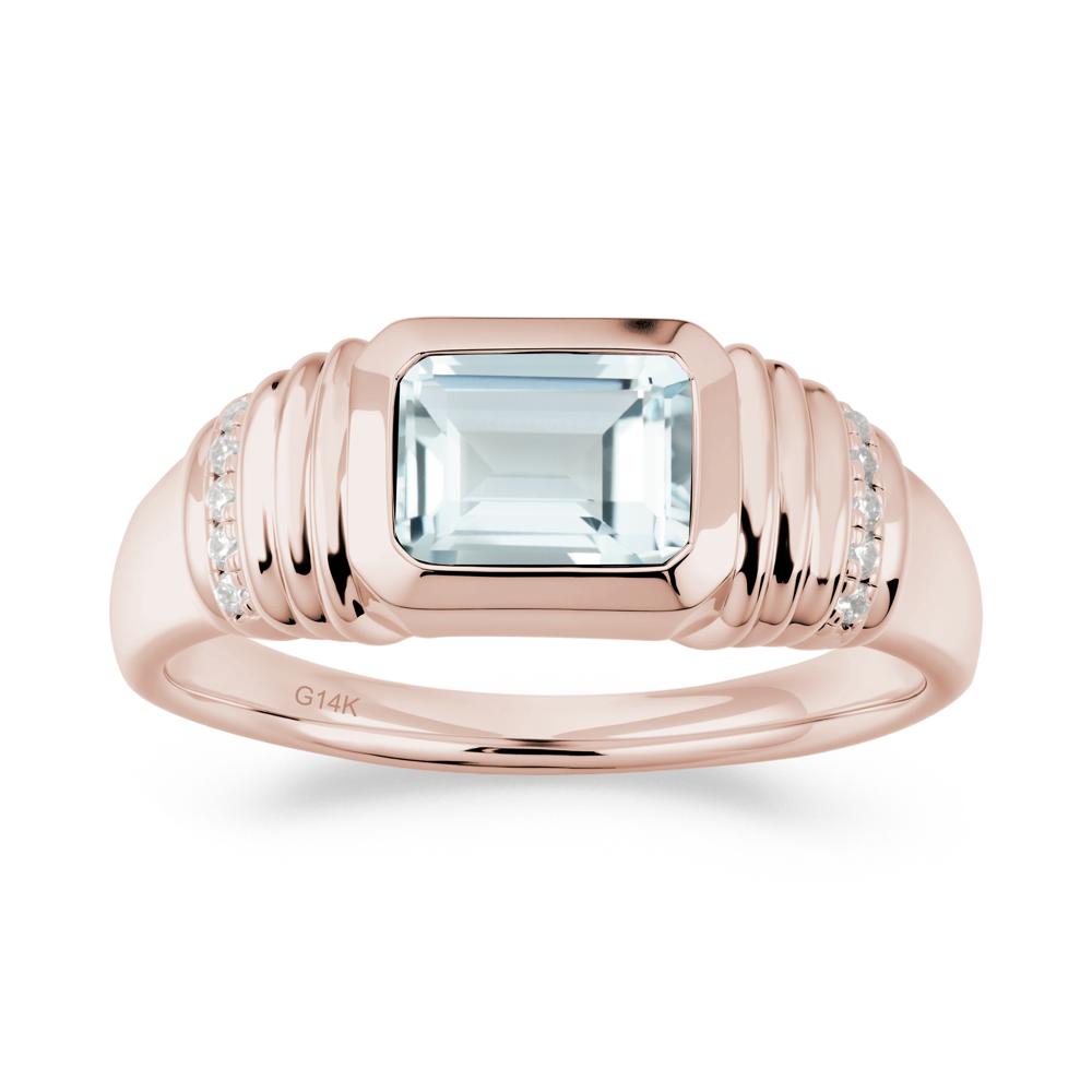 Wide Band Emerald Cut Aquamarine Men Ring - LUO Jewelry #metal_14k rose gold