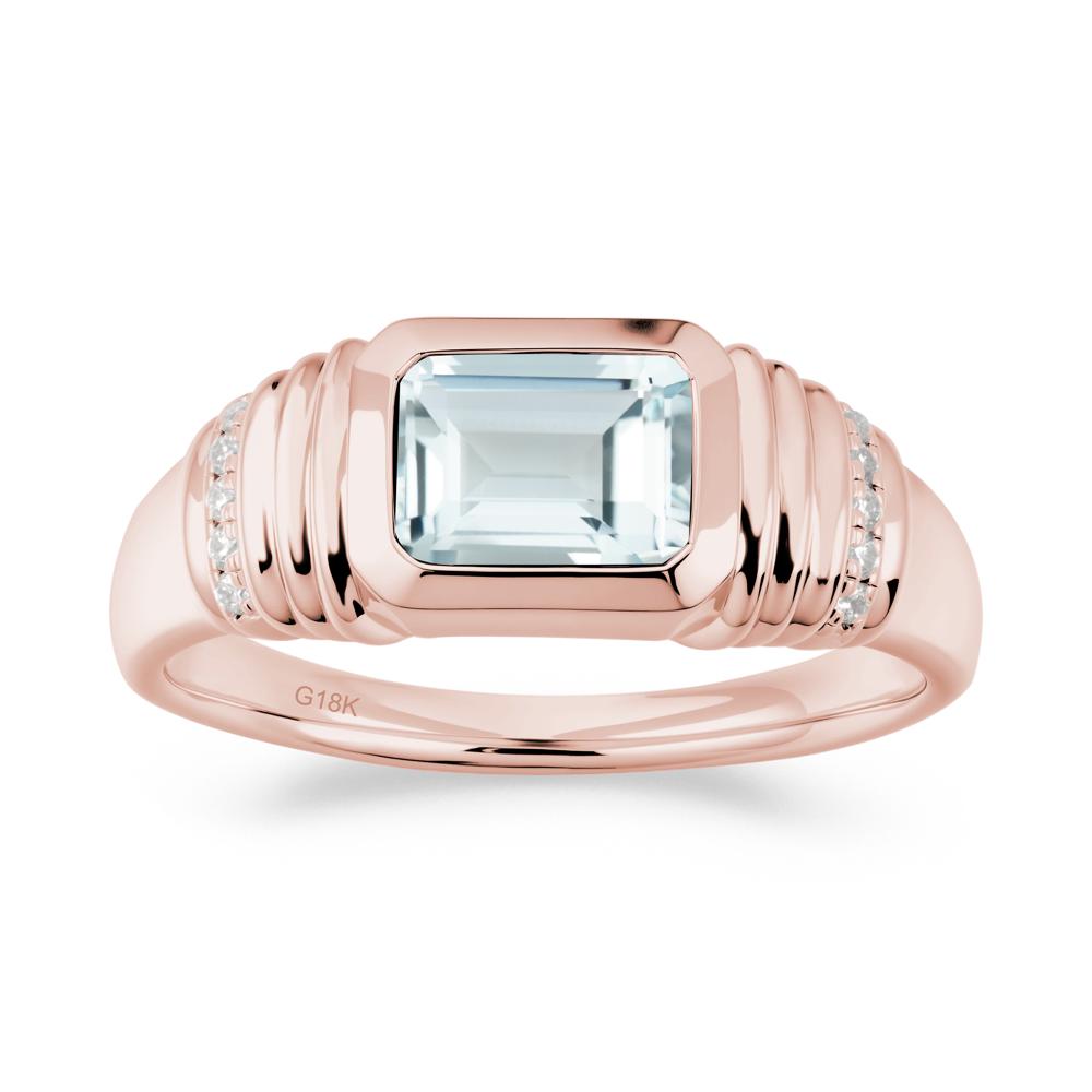 Wide Band Emerald Cut Aquamarine Men Ring - LUO Jewelry #metal_18k rose gold