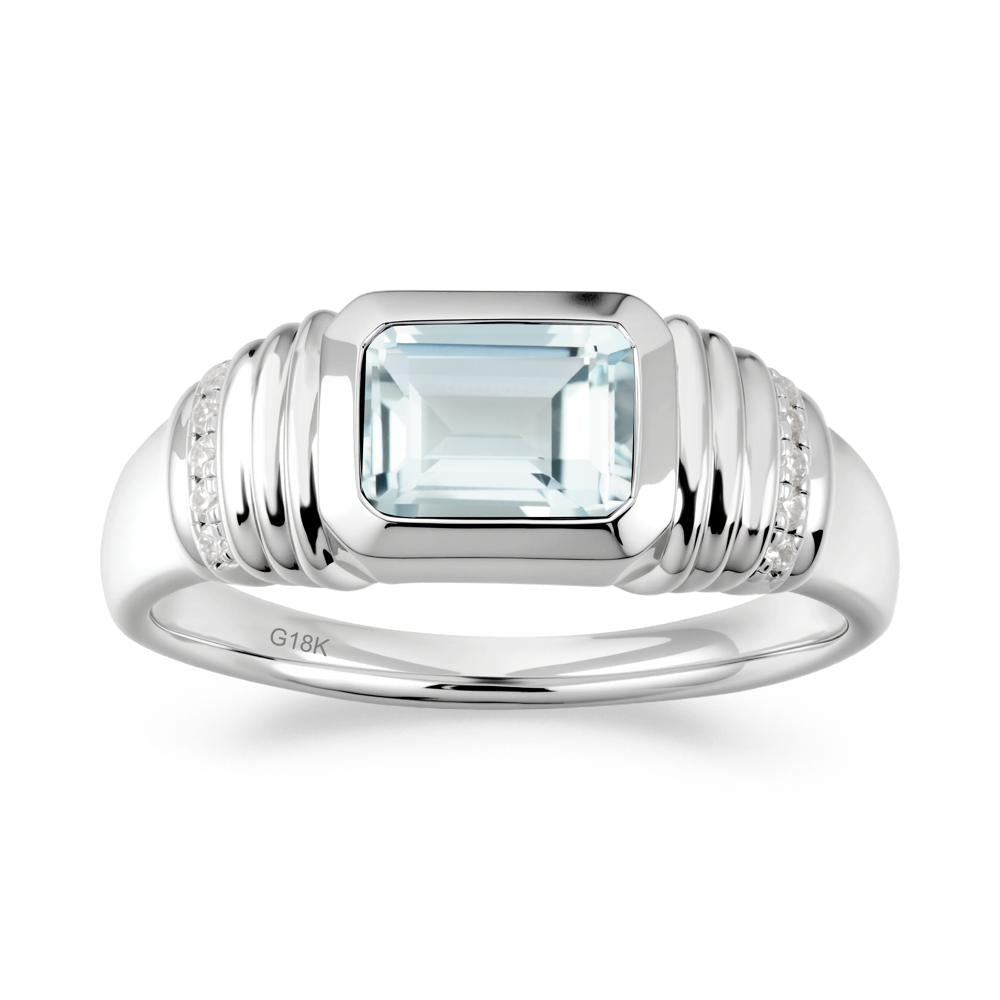 Wide Band Emerald Cut Aquamarine Men Ring - LUO Jewelry #metal_18k white gold