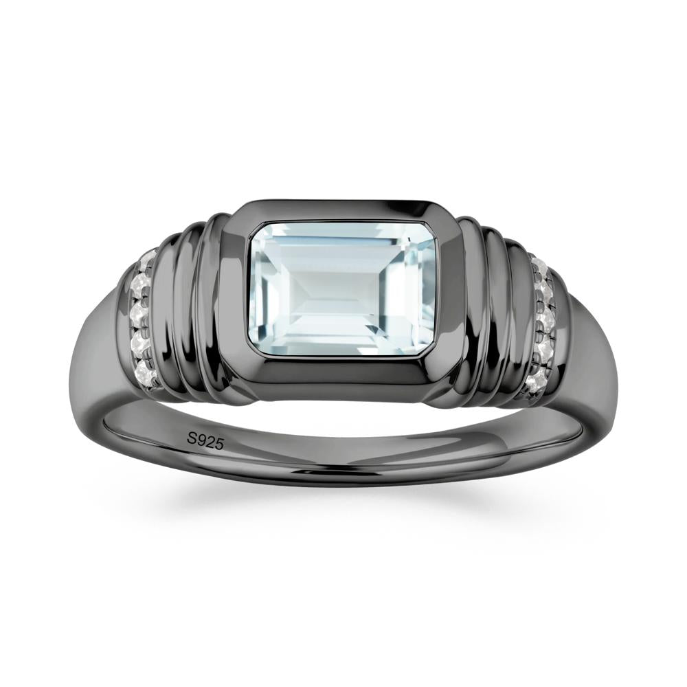 Wide Band Emerald Cut Aquamarine Men Ring - LUO Jewelry #metal_black finish sterling silver