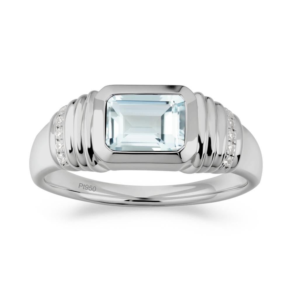 Wide Band Emerald Cut Aquamarine Men Ring - LUO Jewelry #metal_platinum