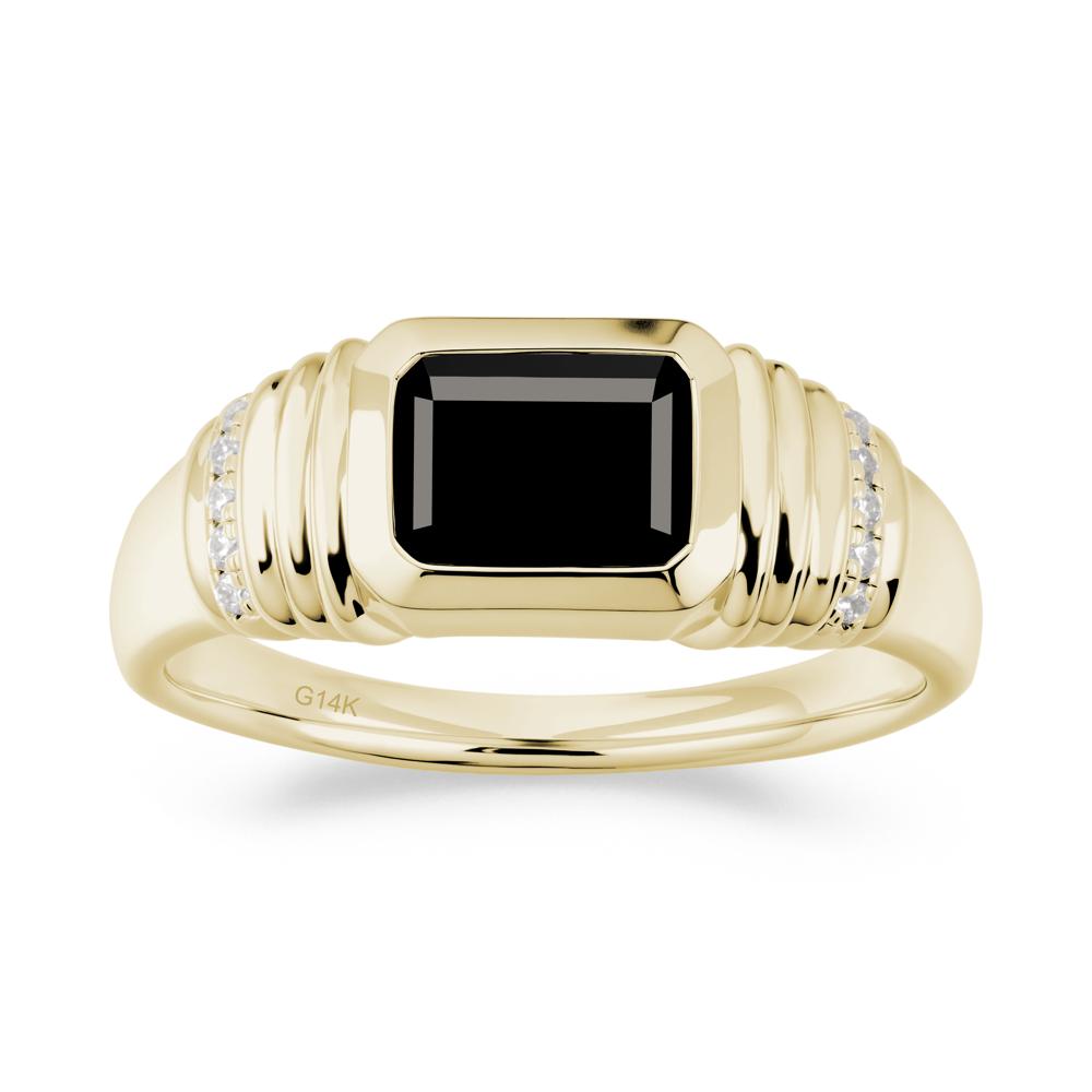 Wide Band Emerald Cut Black Spinel Men Ring - LUO Jewelry #metal_14k yellow gold