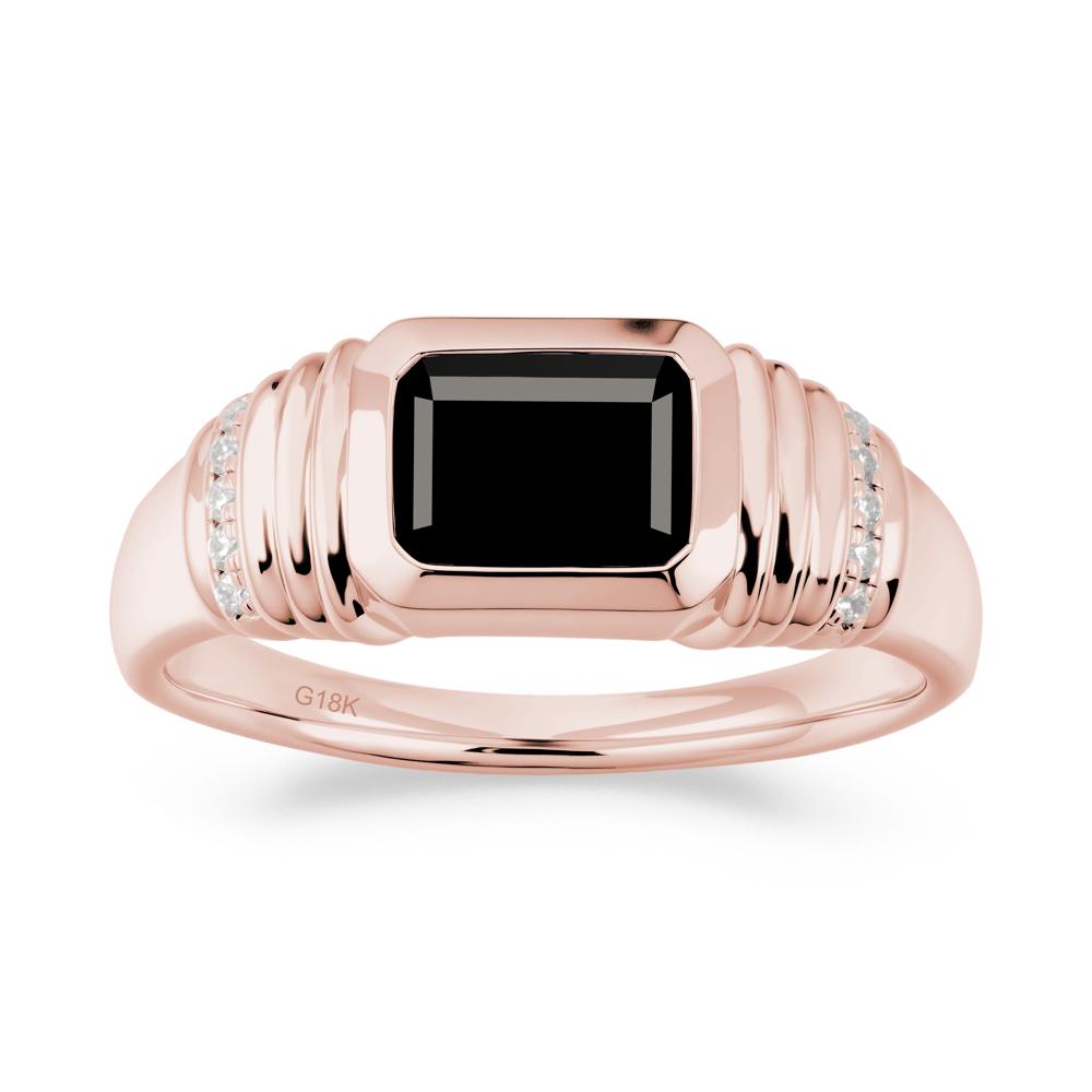Wide Band Emerald Cut Black Spinel Men Ring - LUO Jewelry #metal_18k rose gold