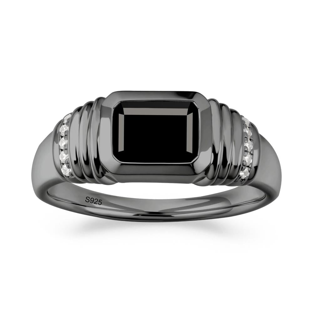 Wide Band Emerald Cut Black Spinel Men Ring - LUO Jewelry #metal_black finish sterling silver