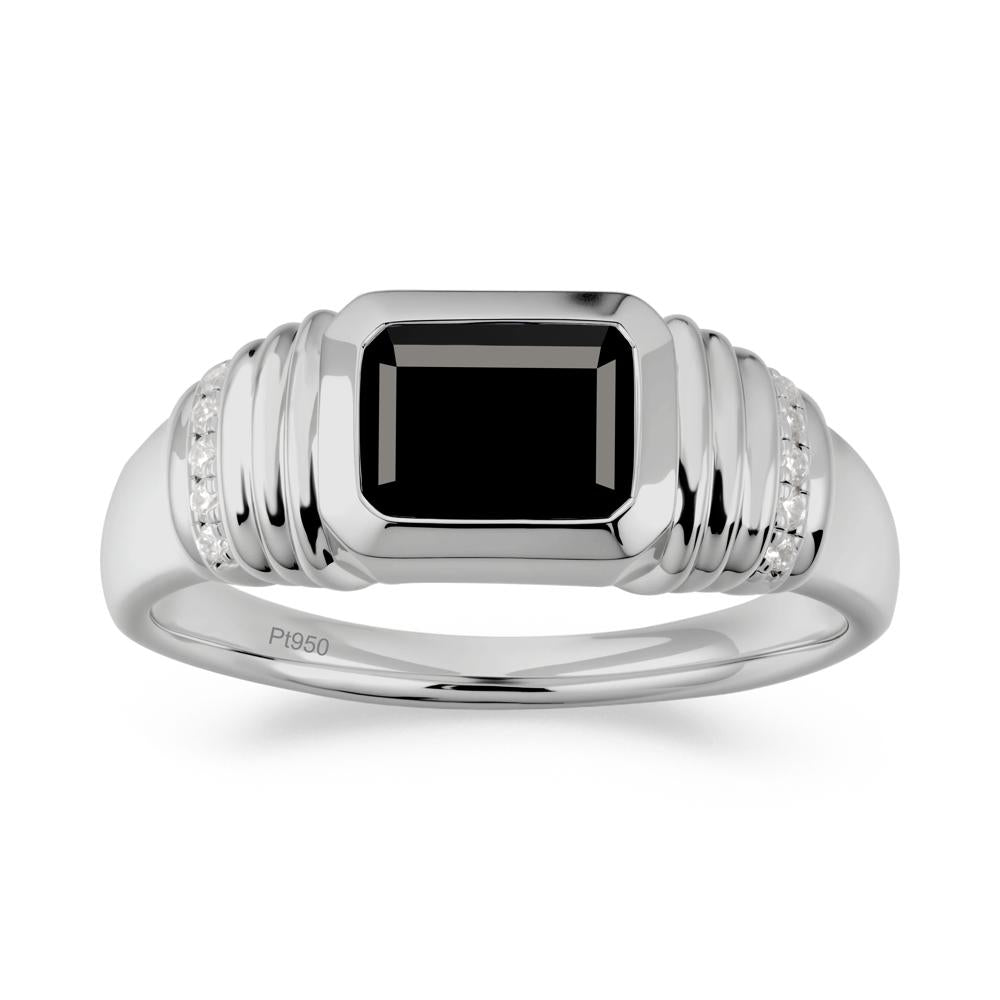 Wide Band Emerald Cut Black Spinel Men Ring - LUO Jewelry #metal_platinum