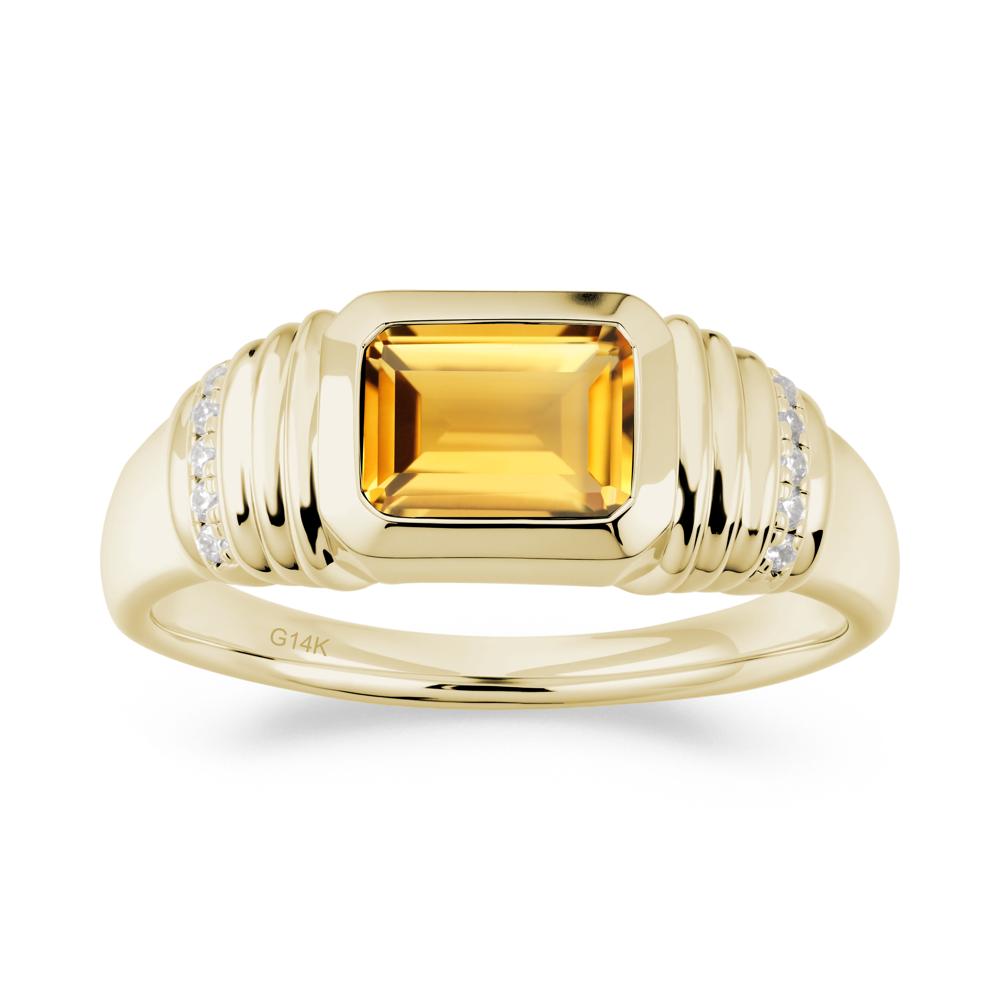Wide Band Emerald Cut Citrine Men Ring - LUO Jewelry #metal_14k yellow gold