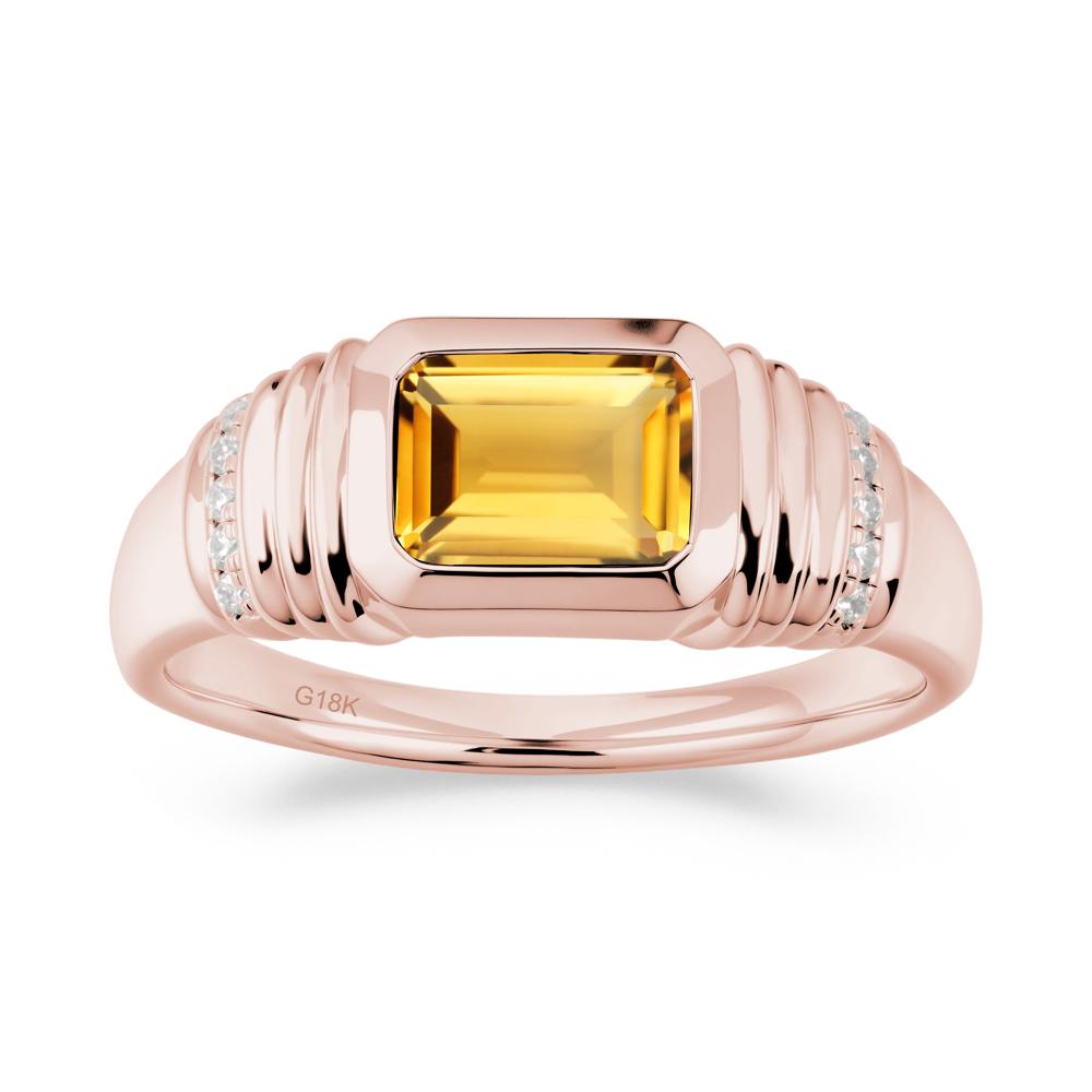 Wide Band Emerald Cut Citrine Men Ring - LUO Jewelry #metal_18k rose gold